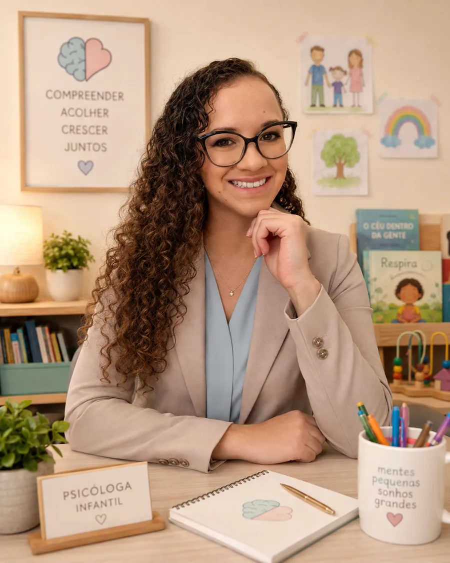 Isabeli Alves em sua mesa de atendimento